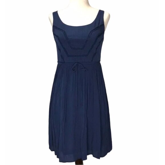 Princess Vera Wang Dress Navy Blue Zip Sleeveless Size 5 Tie Waist Crinkle Rayon - Picture 2 of 10